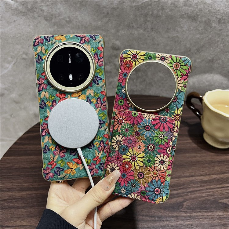 For Huawei Mate 70 Case Compatible with MagSafe Pattern Print PU + PC Phone Cover with Card Holder - Gold Butterfly