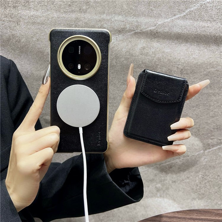 DENIOR For Huawei Mate 70 Pro / 70 Pro+ Magnetic Case Genuine Cow Leather PC Kickstand Phone Cover with Card Holder - Black