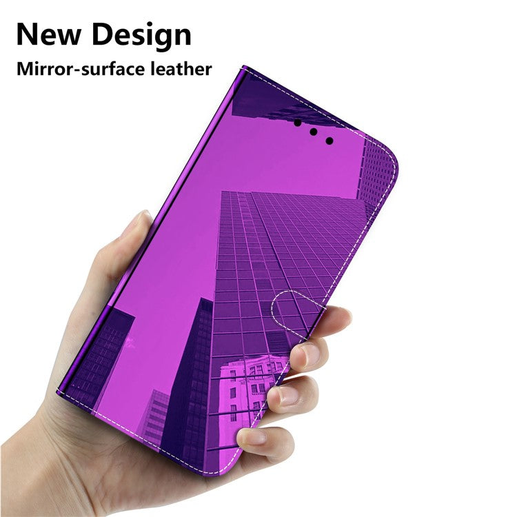 For Motorola Moto S30 Pro 5G / Edge 30 Fusion 5G Mirror-like Surface PU Leather Shockproof Case Flip Stand Wallet Phone Cover with Strap - Purple