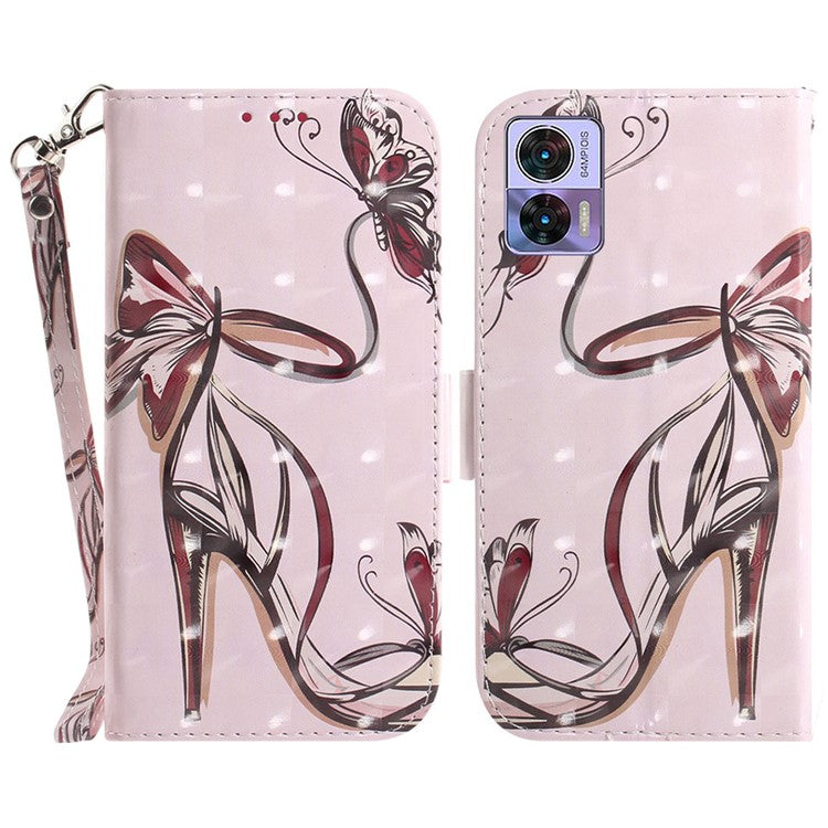 For Motorola Edge 30 Neo 5G / Edge 30 Lite 3D Pattern Printing Leather Flip Phone Case Wallet Stand Magnetic Shockproof Cover with Strap - Butterfly High Heels
