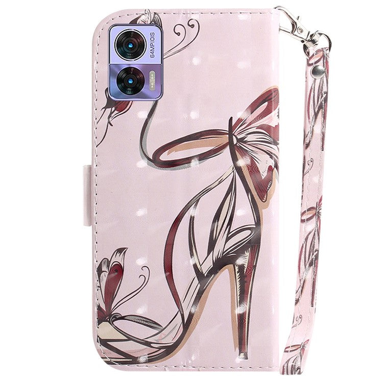 For Motorola Edge 30 Neo 5G / Edge 30 Lite 3D Pattern Printing Leather Flip Phone Case Wallet Stand Magnetic Shockproof Cover with Strap - Butterfly High Heels