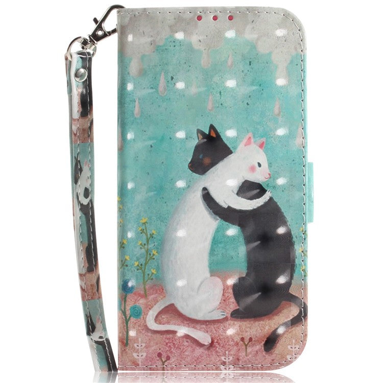 For Motorola Edge 30 Neo 5G / Edge 30 Lite 3D Pattern Printing Leather Flip Phone Case Wallet Stand Magnetic Shockproof Cover with Strap - Two Cats