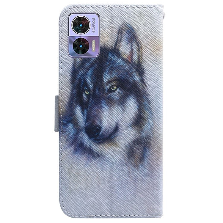 For Motorola Edge 30 Neo 5G Pattern Printing PU Leather Magnetic Clasp Stand Case Anti-drop Phone Wallet Cover - Wolf