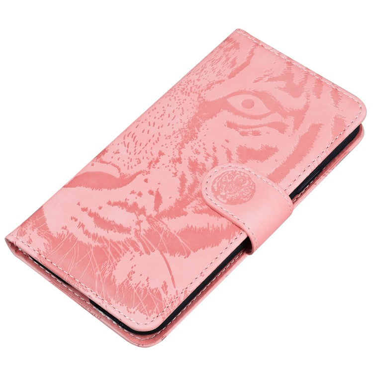 For Motorola Edge 30 Neo 5G Imprinting Tiger Pattern PU Leather Shockproof Cover Magnetic Clasp Phone Stand Wallet Case - Pink