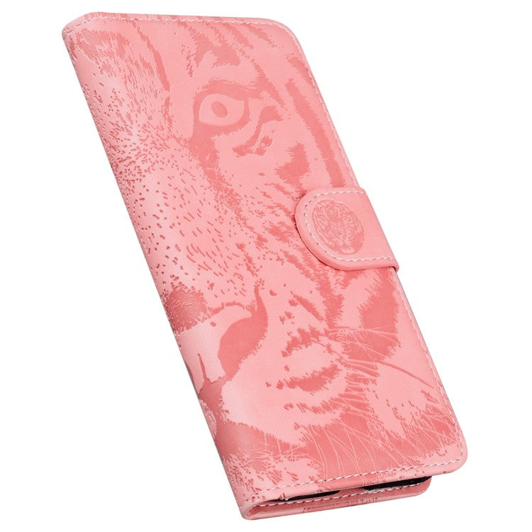 For Motorola Edge 30 Neo 5G Imprinting Tiger Pattern PU Leather Shockproof Cover Magnetic Clasp Phone Stand Wallet Case - Pink