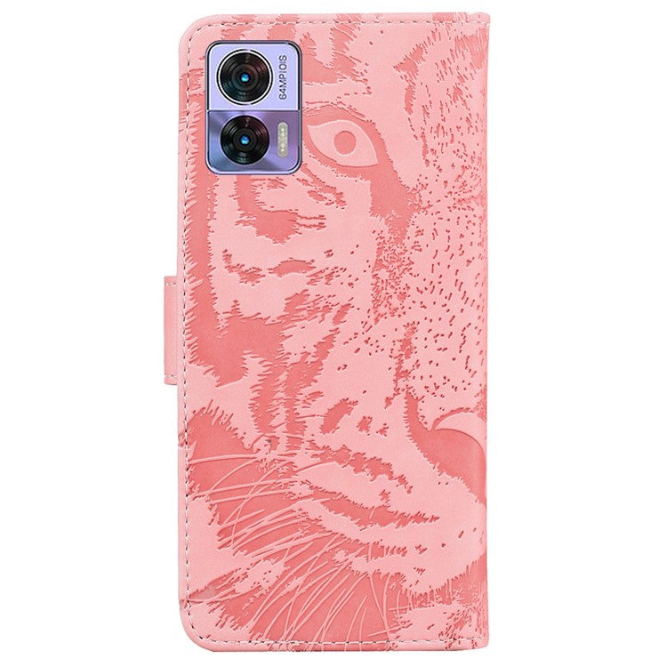 For Motorola Edge 30 Neo 5G Imprinting Tiger Pattern PU Leather Shockproof Cover Magnetic Clasp Phone Stand Wallet Case - Pink