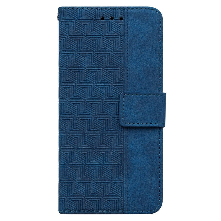 For Motorola Edge 30 Neo 5G Geometry Imprinted PU Leather Phone Shockproof Cover Flip Stand Wallet Case with Strap - Blue
