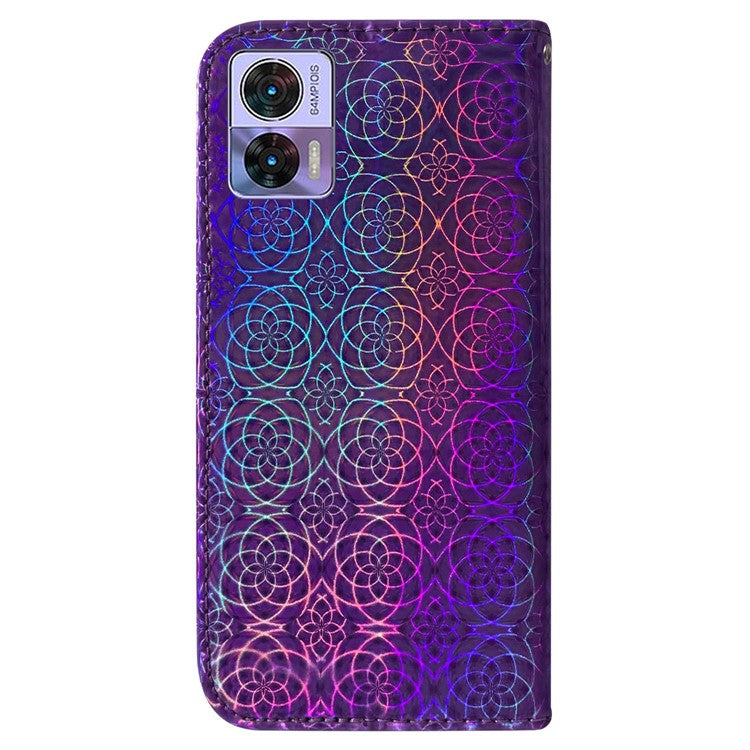 For Motorola Edge 30 Neo 5G Dazzling Flower Pattern PU Leather Protective Case Foldable Stand Phone Wallet Cover - Purple