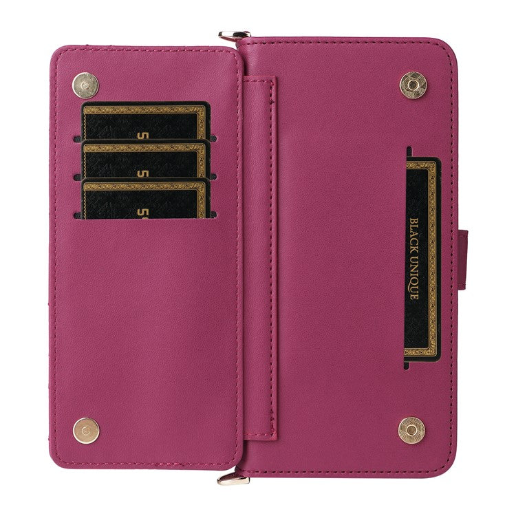 For Oppo Reno13 5G (Global) Wallet Case with Shoulder / Wrist Strap Leather Phone Cover Stand - Rose