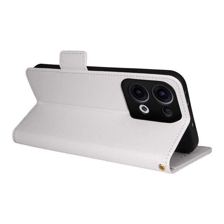For Oppo Reno13 5G (Global) Case with Wrist Strap Litchi Texture PU Leather Wallet Phone Cover - White