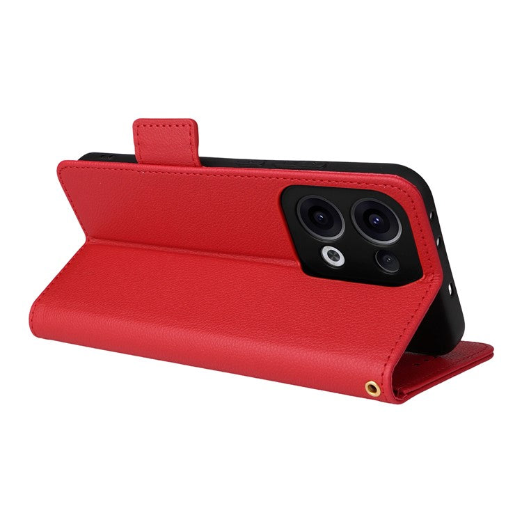 For Oppo Reno13 5G (Global) Case with Wrist Strap Litchi Texture PU Leather Wallet Phone Cover - Red