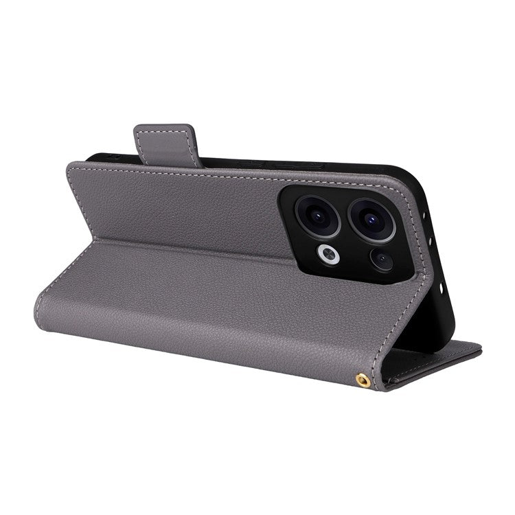For Oppo Reno13 5G (Global) Case with Wrist Strap Litchi Texture PU Leather Wallet Phone Cover - Grey