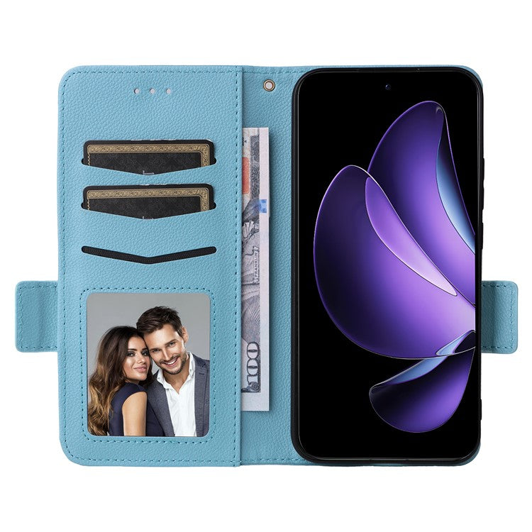For Oppo Reno13 5G (Global) Case with Wrist Strap Litchi Texture PU Leather Wallet Phone Cover - Baby Blue