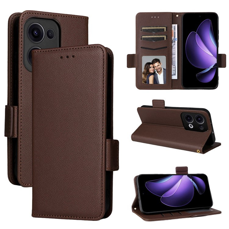 For Oppo Reno13 5G (Global) Case with Wrist Strap Litchi Texture PU Leather Wallet Phone Cover - Brown