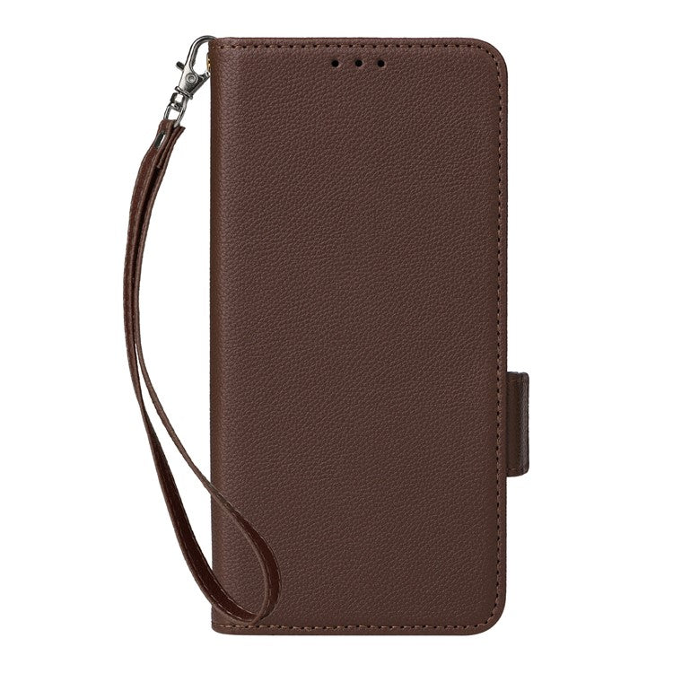 For Oppo Reno13 5G (Global) Case with Wrist Strap Litchi Texture PU Leather Wallet Phone Cover - Brown