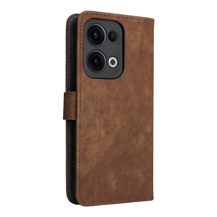 For Oppo Reno13 5G (Global) Wallet Case RFID Blocking PU Leather Cover Stand View - Brown