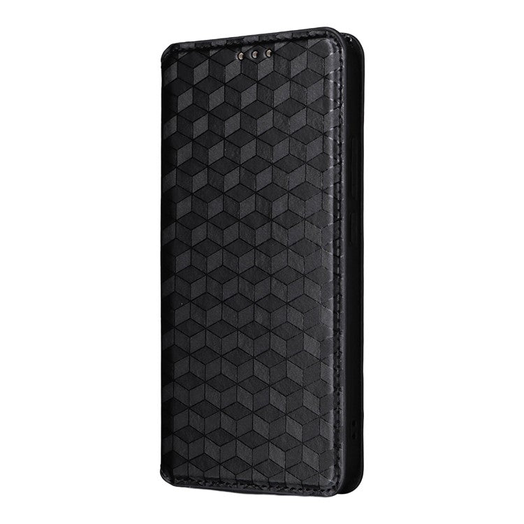 For Oppo Reno13 5G (Global) Wallet Case Rhombus Imprinted Leather Phone Cover - Black