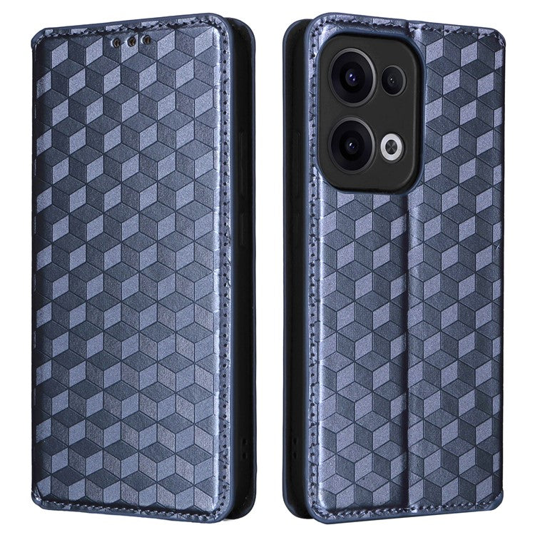For Oppo Reno13 5G (Global) Wallet Case Rhombus Imprinted Leather Phone Cover - Blue
