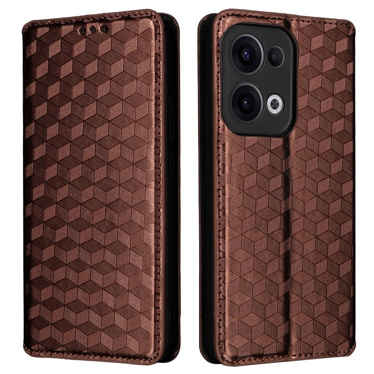 For Oppo Reno13 5G (Global) Wallet Case Rhombus Imprinted Leather Phone Cover - Brown