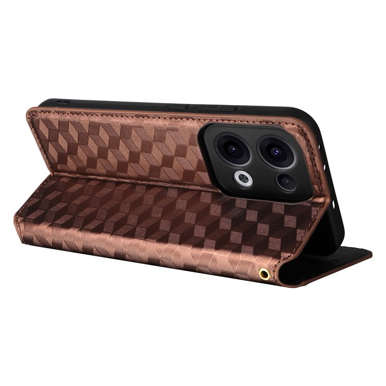 For Oppo Reno13 5G (Global) Wallet Case Rhombus Imprinted Leather Phone Cover - Brown