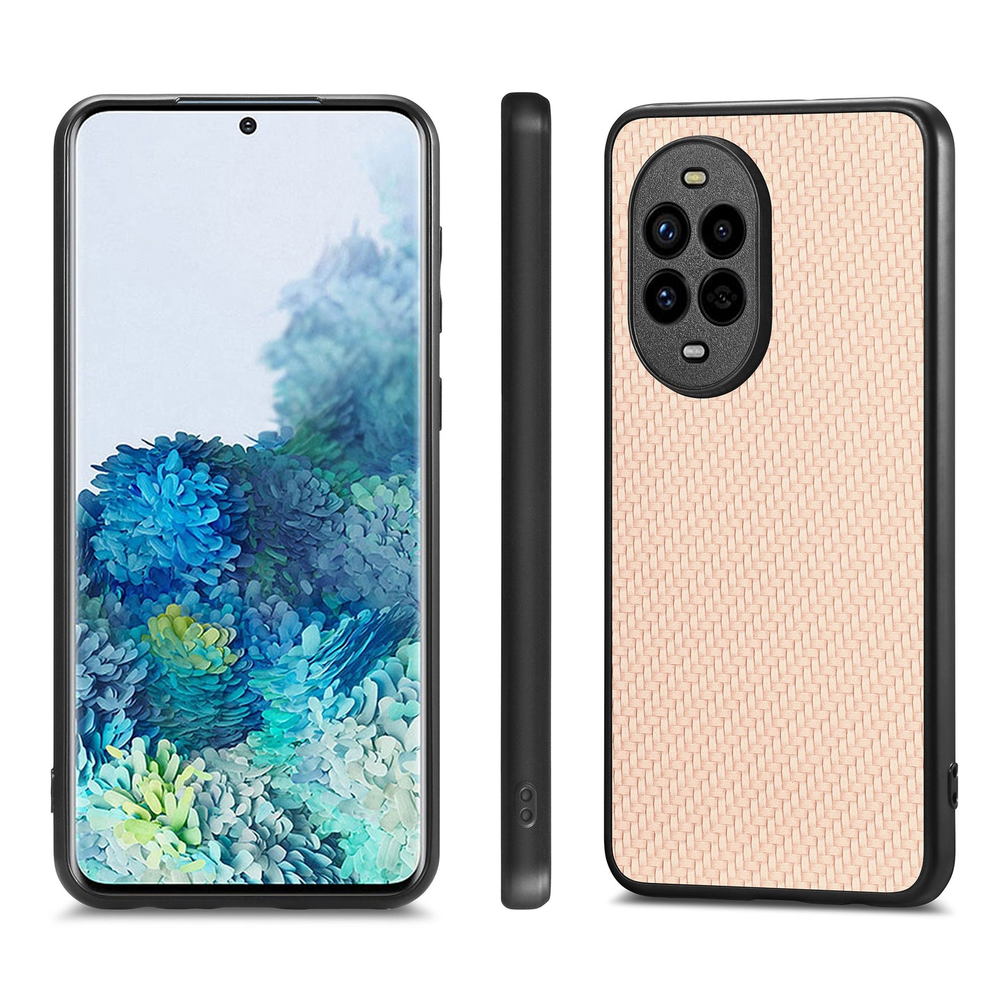 For Huawei nova 13 Pro 5G Case Carbon Fiber Texture PU+PC+TPU Phone Back Cover - Apricot