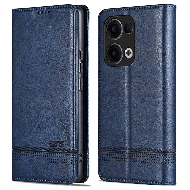 AZNS For Oppo Reno13 5G (Global) Case Cowhide Texture PU Leather Wallet Phone Cover - Blue