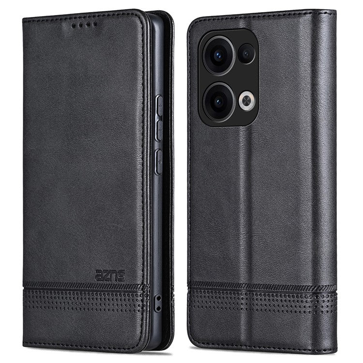 AZNS For Oppo Reno13 5G (Global) Case Cowhide Texture PU Leather Wallet Phone Cover - Black