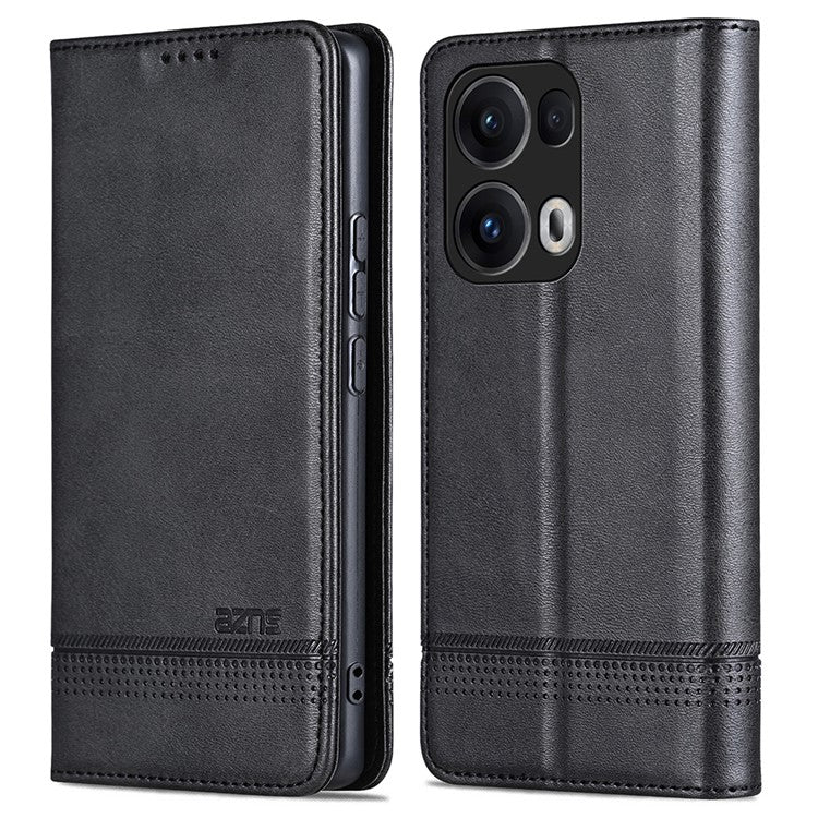 AZNS For Oppo Reno13 Pro 5G Case Cowhide Texture PU Leather Wallet Phone Cover - Black