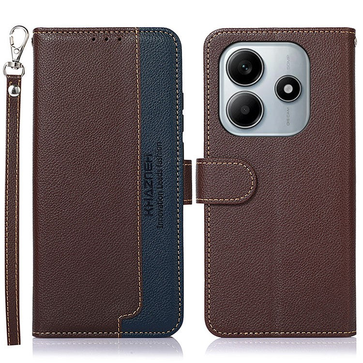 KHAZNEH For Xiaomi Redmi Note 14 5G Case RFID Blocking Wallet PU Leather Phone Cover - Brown