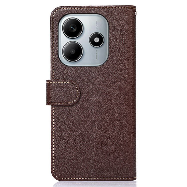 KHAZNEH For Xiaomi Redmi Note 14 5G Case RFID Blocking Wallet PU Leather Phone Cover - Brown