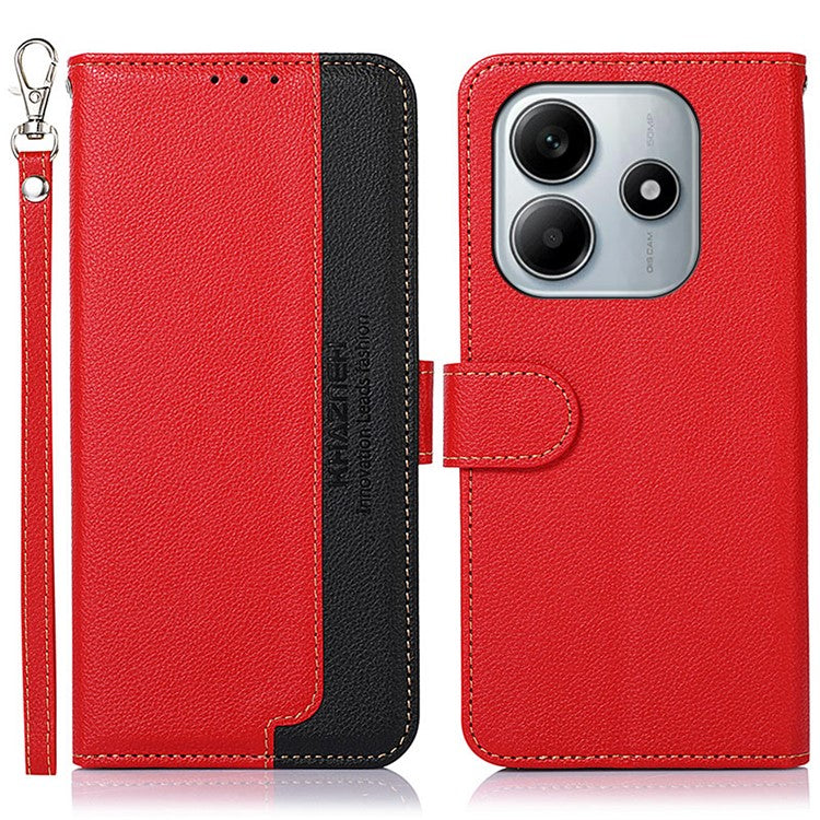 KHAZNEH For Xiaomi Redmi Note 14 5G Case RFID Blocking Wallet PU Leather Phone Cover - Red