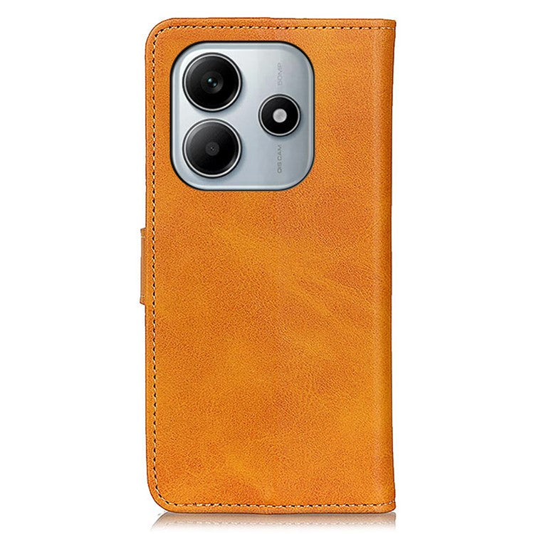 For Xiaomi Redmi Note 14 5G Wallet Case Cowhide Texture Leather Stand Phone Cover - Brown