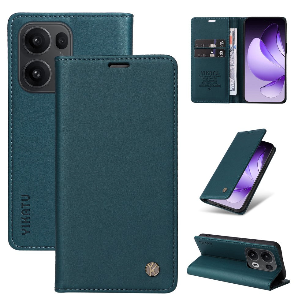 For Oppo Reno13 Pro 5G Phone Cases YIKATU Magnetic Closure PU Leather Mobile Cover - Green