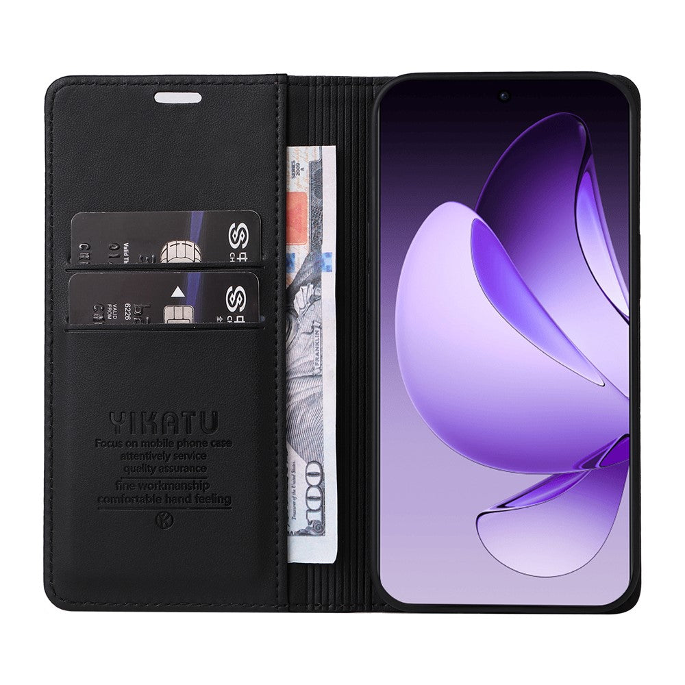 For Oppo Reno13 Pro 5G Phone Cases YIKATU Magnetic Closure PU Leather Mobile Cover - Black