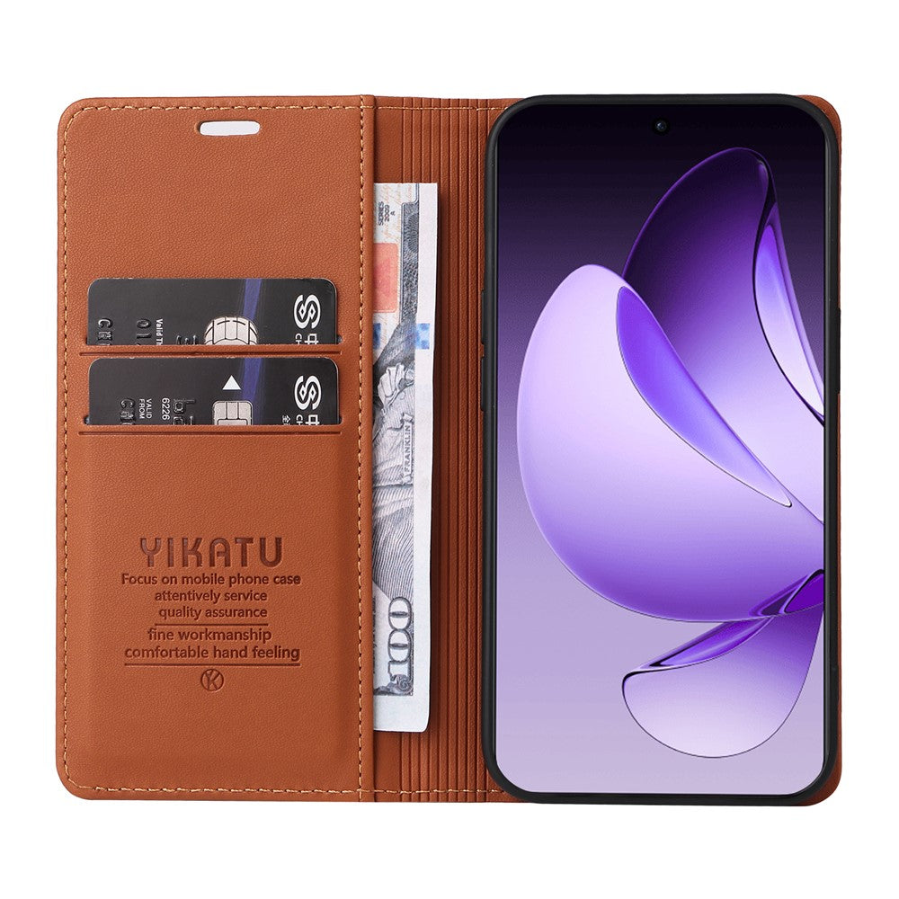 For Oppo Reno13 Pro 5G Phone Cases YIKATU Magnetic Closure PU Leather Mobile Cover - Brown