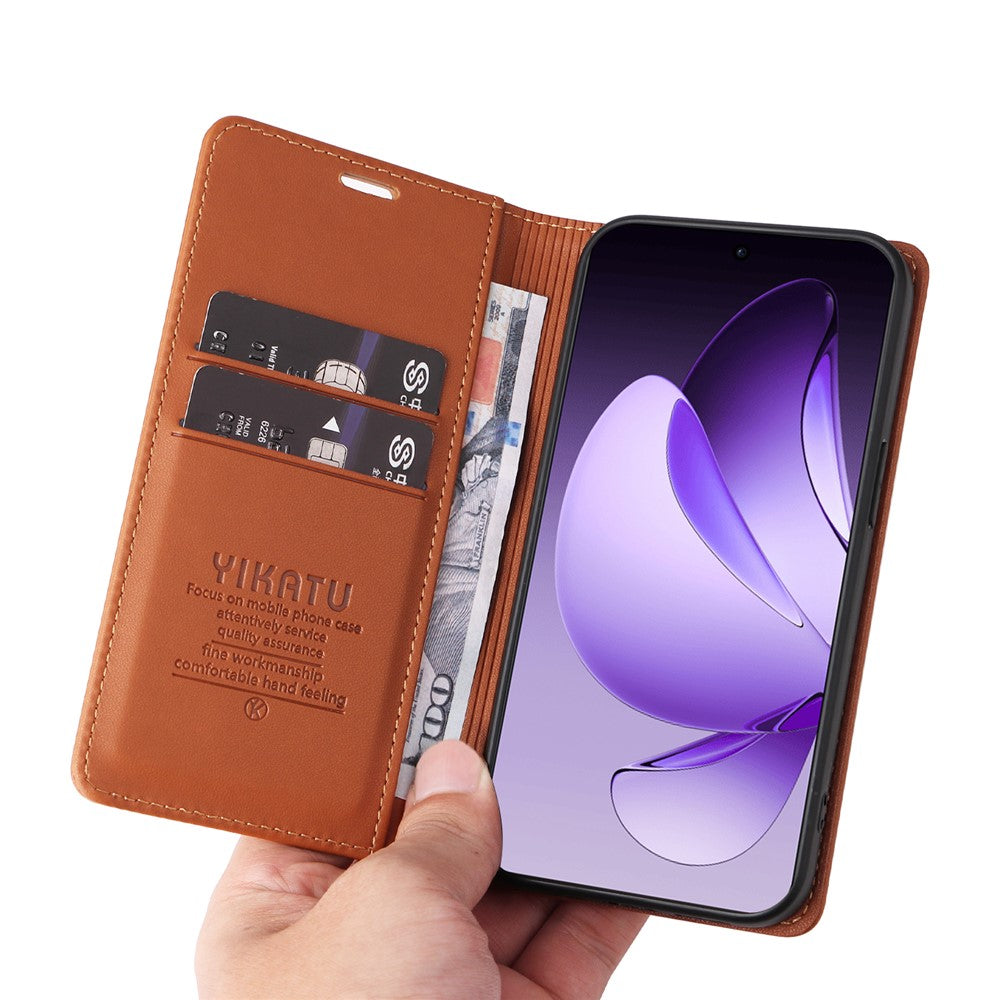 For Oppo Reno13 Pro 5G Phone Cases YIKATU Magnetic Closure PU Leather Mobile Cover - Brown