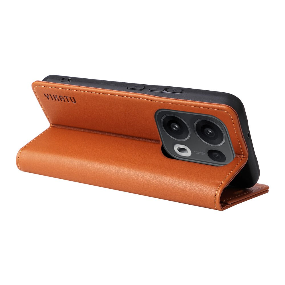 For Oppo Reno13 Pro 5G Phone Cases YIKATU Magnetic Closure PU Leather Mobile Cover - Brown