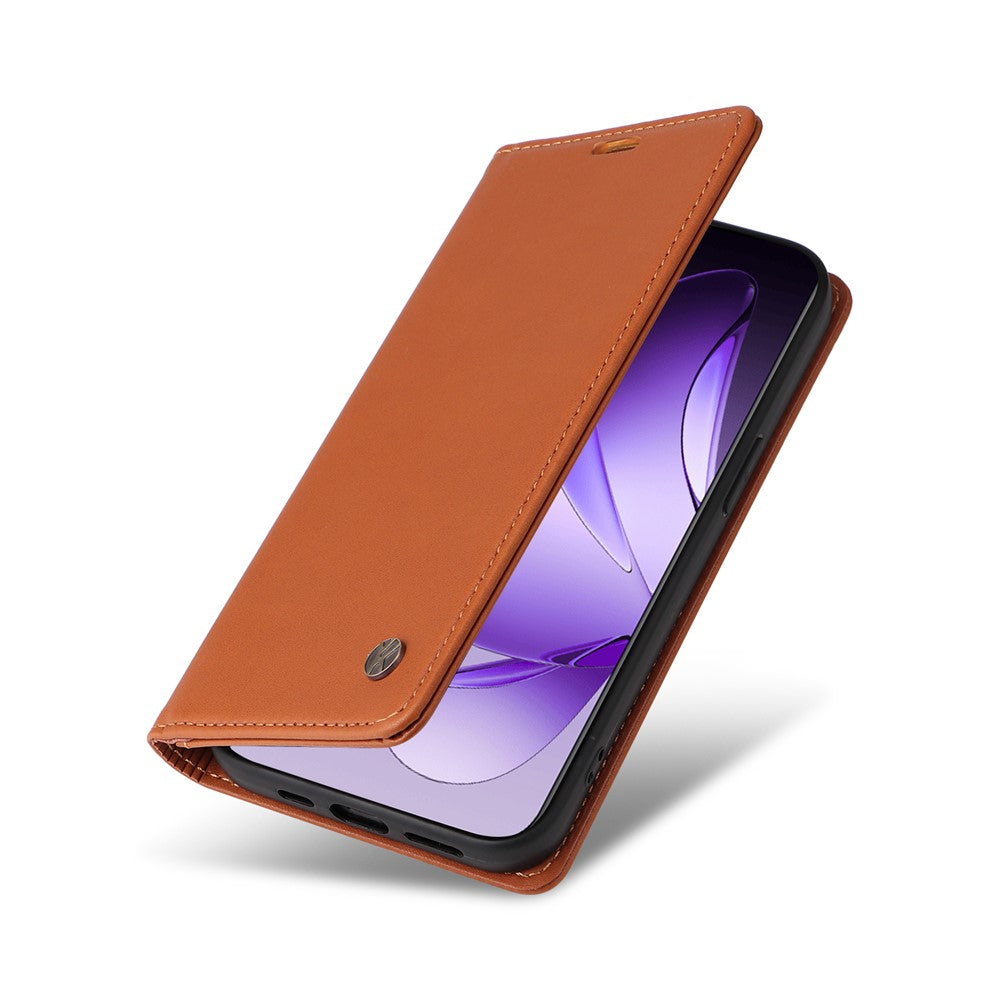 For Oppo Reno13 Pro 5G Phone Cases YIKATU Magnetic Closure PU Leather Mobile Cover - Brown