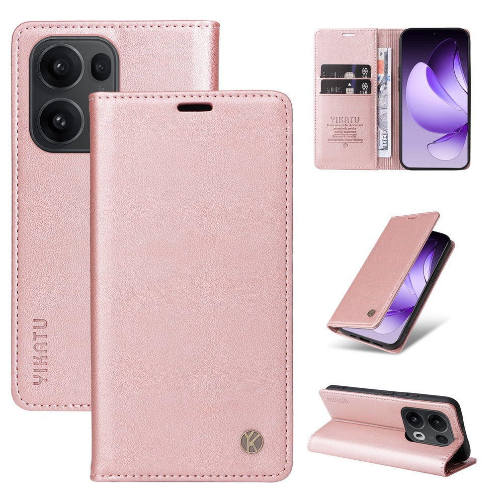 For Oppo Reno13 Pro 5G Phone Cases YIKATU Magnetic Closure PU Leather Mobile Cover - Rose Gold