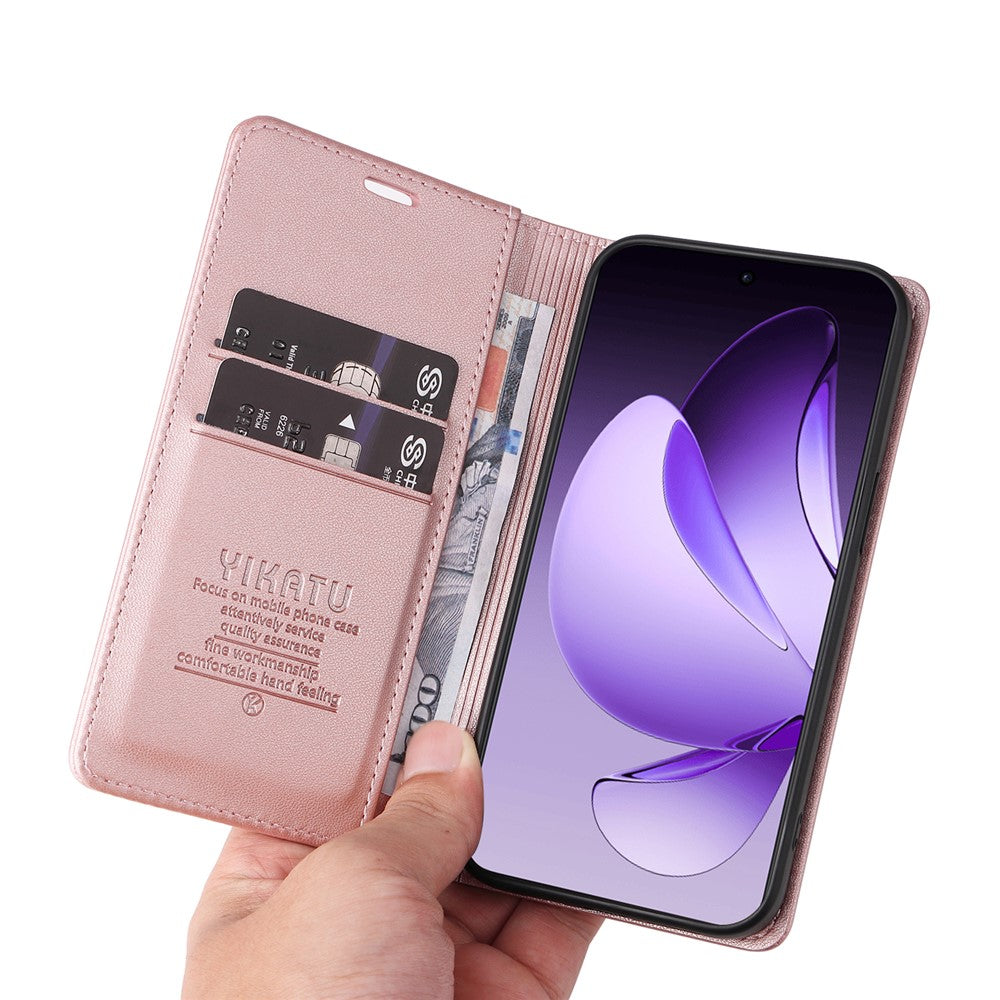 For Oppo Reno13 Pro 5G Phone Cases YIKATU Magnetic Closure PU Leather Mobile Cover - Rose Gold