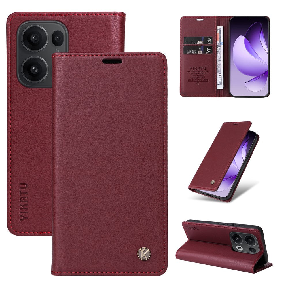 For Oppo Reno13 Pro 5G Phone Cases YIKATU Magnetic Closure PU Leather Mobile Cover - Wine Red