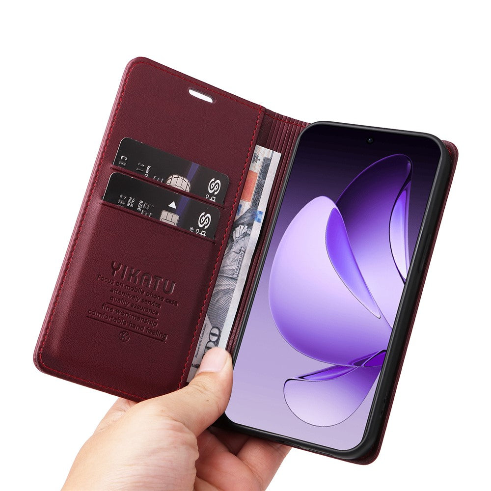 For Oppo Reno13 Pro 5G Phone Cases YIKATU Magnetic Closure PU Leather Mobile Cover - Wine Red