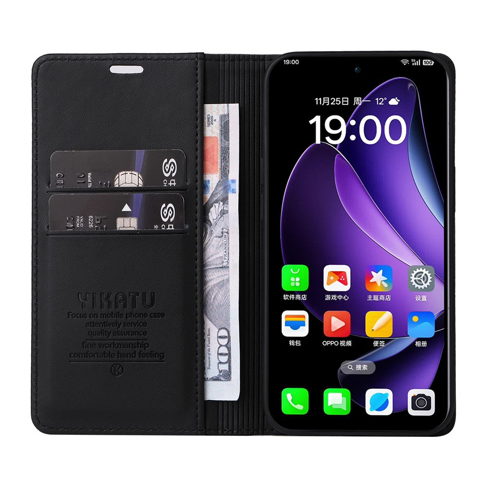 For Oppo Reno13 5G (Global) Phone Cases YIKATU Magnetic Closure PU Leather Mobile Cover - Black