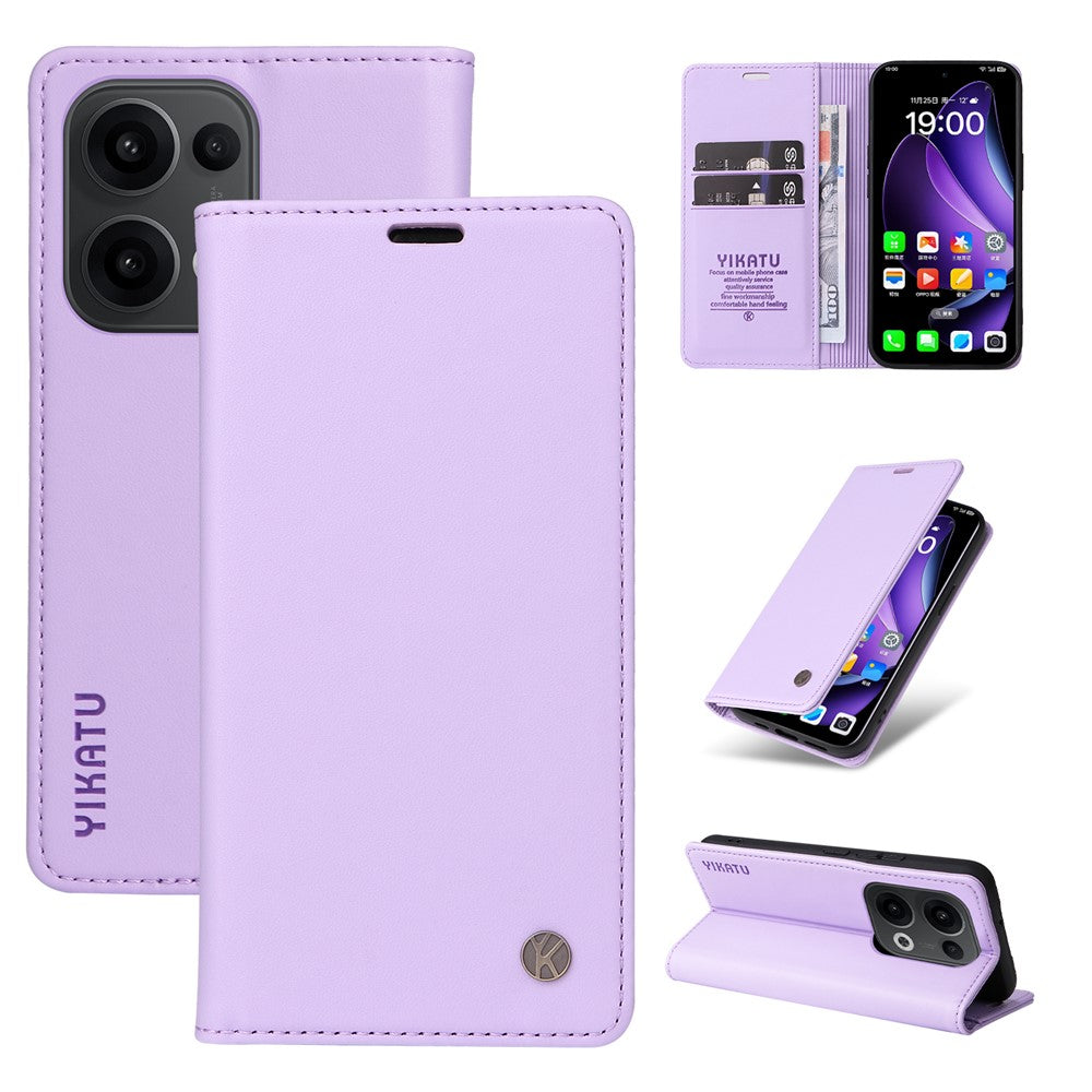 For Oppo Reno13 5G (Global) Phone Cases YIKATU Magnetic Closure PU Leather Mobile Cover - Light Purple