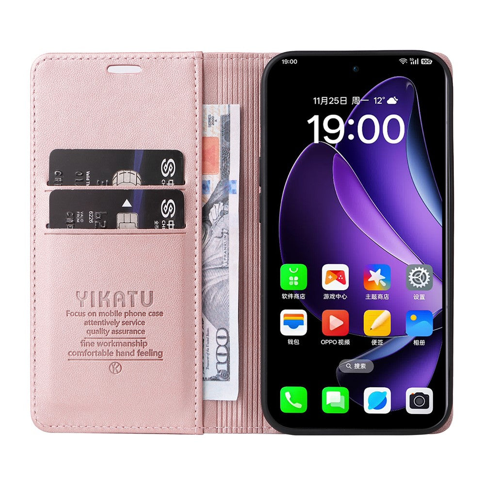 For Oppo Reno13 5G (Global) Phone Cases YIKATU Magnetic Closure PU Leather Mobile Cover - Rose Gold
