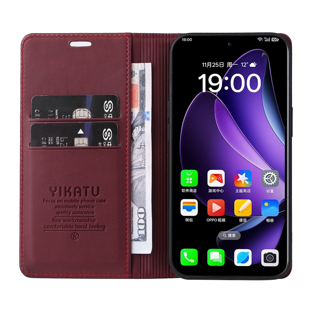 For Oppo Reno13 5G (Global) Phone Cases YIKATU Magnetic Closure PU Leather Mobile Cover - Wine Red