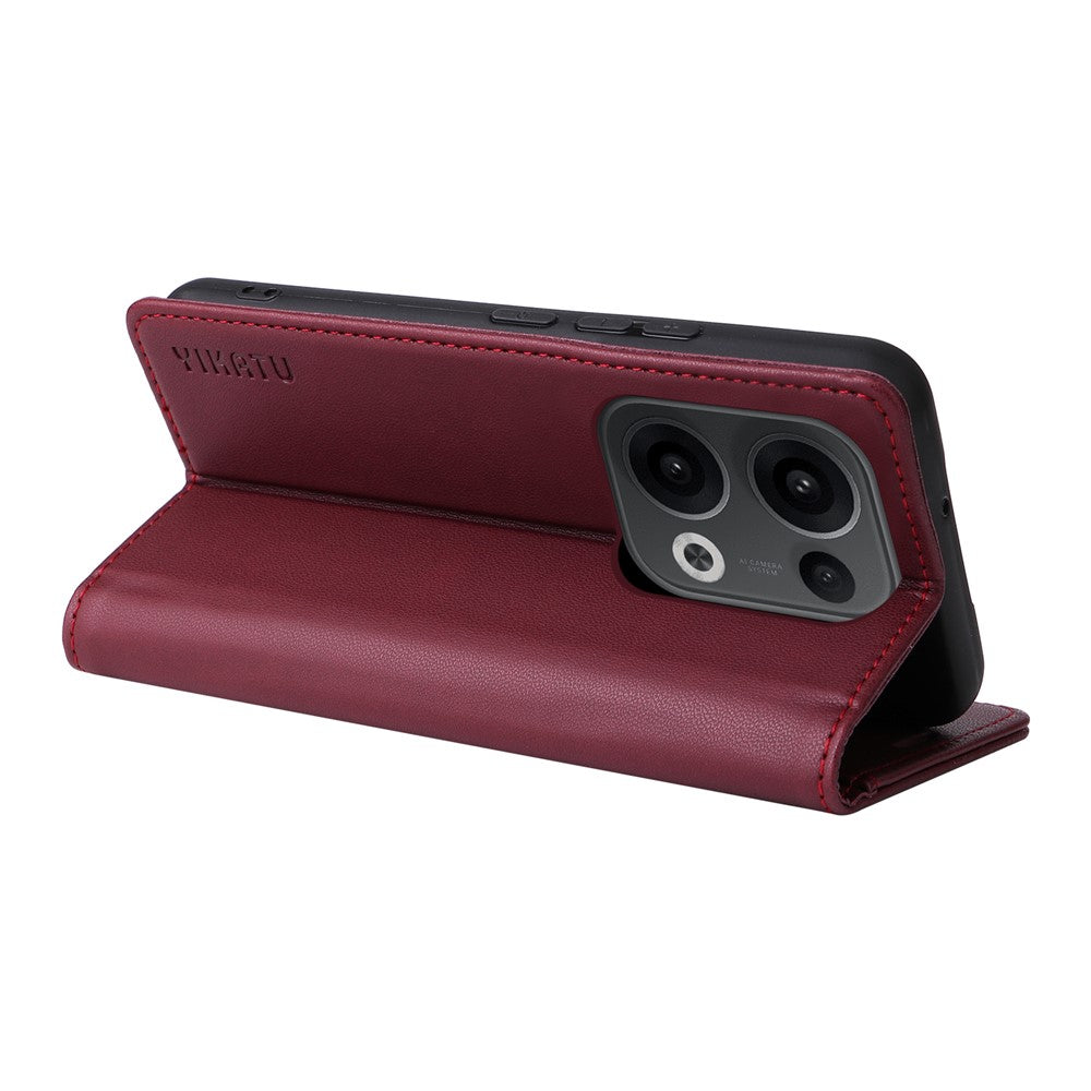 For Oppo Reno13 5G (Global) Phone Cases YIKATU Magnetic Closure PU Leather Mobile Cover - Wine Red