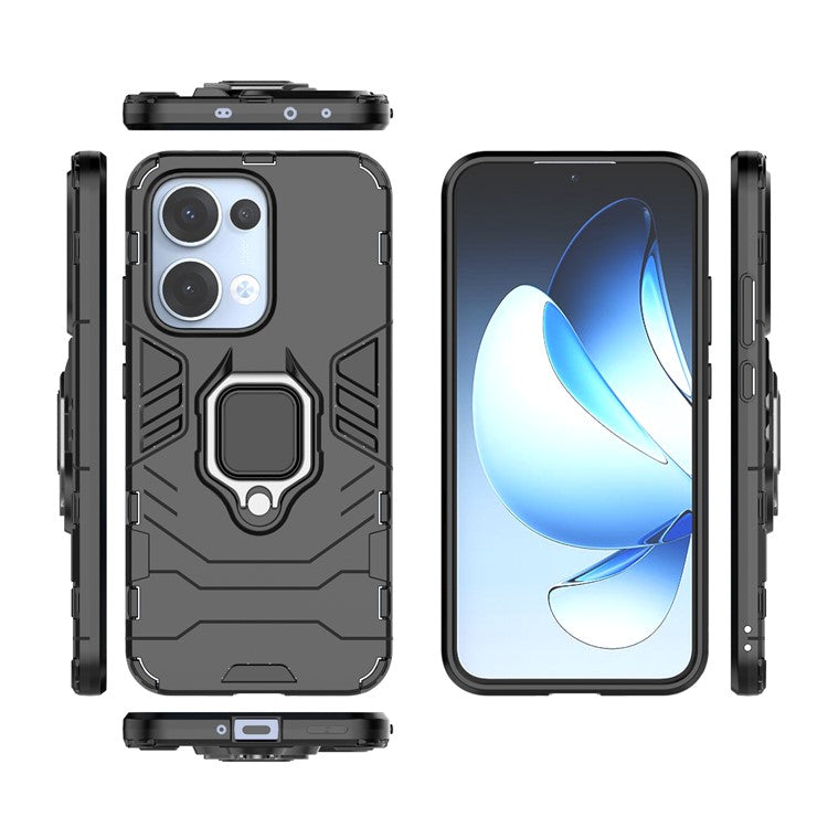 For Oppo Reno13 5G (Global) Case PC + TPU Protective Phone Cover with Ring Kickstand - Black
