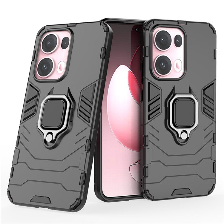 For Oppo Reno13 Pro 5G Case PC + TPU Protective Phone Cover with Ring Kickstand - Black