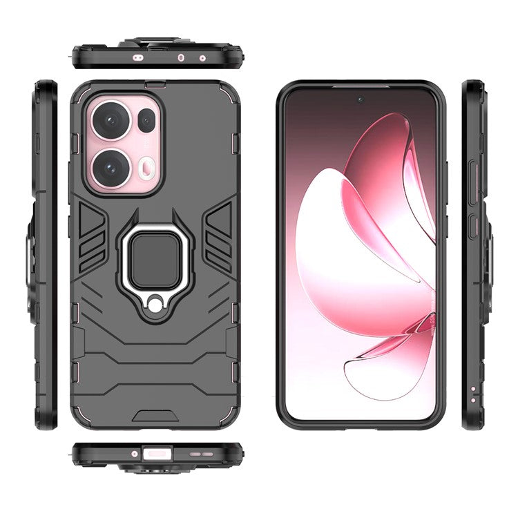 For Oppo Reno13 Pro 5G Case PC + TPU Protective Phone Cover with Ring Kickstand - Black